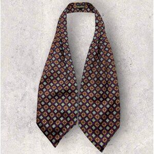 MISTO SETA Silk Ascot Cravat ITALY Blue Burgundy Beige Geometric EUC